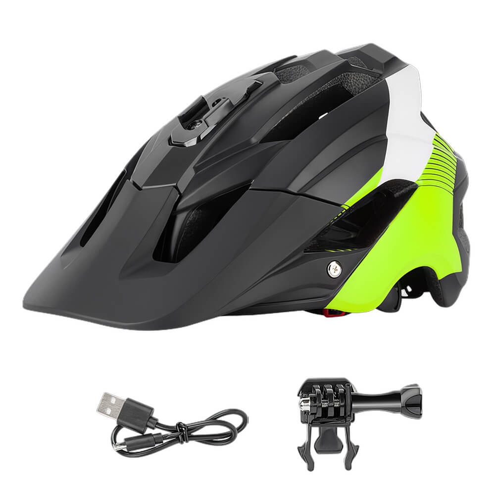 Mountain Bike Helmet with LED Tail Light Action Camera Mount and Detachable Chin Rest