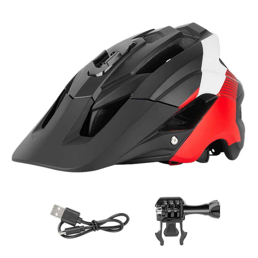 Mountain Bike Helmet with LED Tail Light Action Camera Mount and Detachable Chin Rest