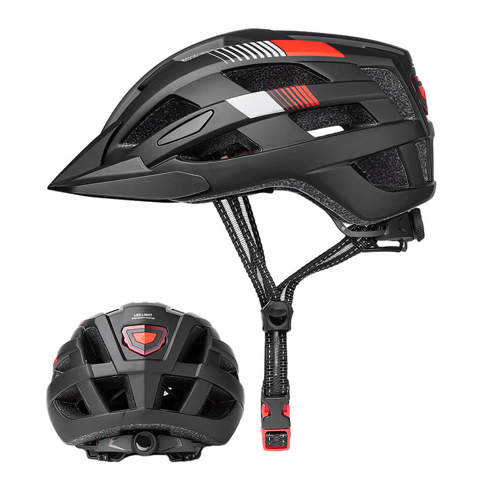 Bike Helmet with USB Rechargeable Tail Light Detachable Visor and Removable Pads