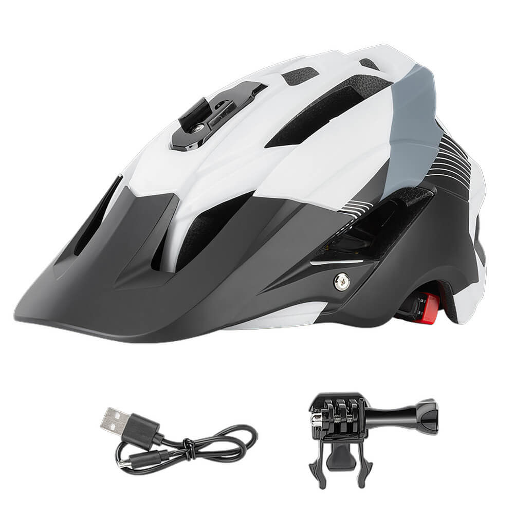 Mountain Bike Helmet with LED Tail Light Action Camera Mount and Detachable Chin Rest