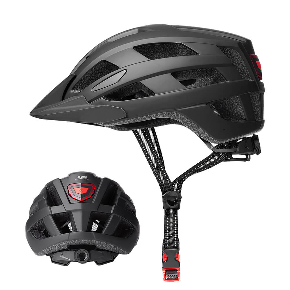 Bike Helmet with USB Rechargeable Tail Light Detachable Visor and Removable Pads