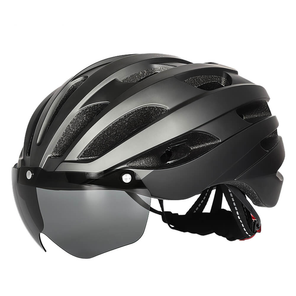 Bike Helmet with Tail Light & Pads Removable Magnetic Goggles